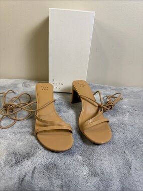 A New Day Marcia Beige Strappy Block Heels - Size 6.5